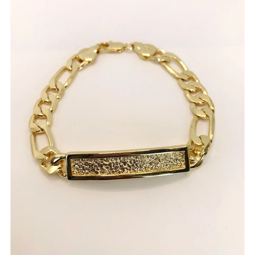 Men 14K Gold Plated Figaro Chain Bracelet. 9in Oro Laminado de Placa